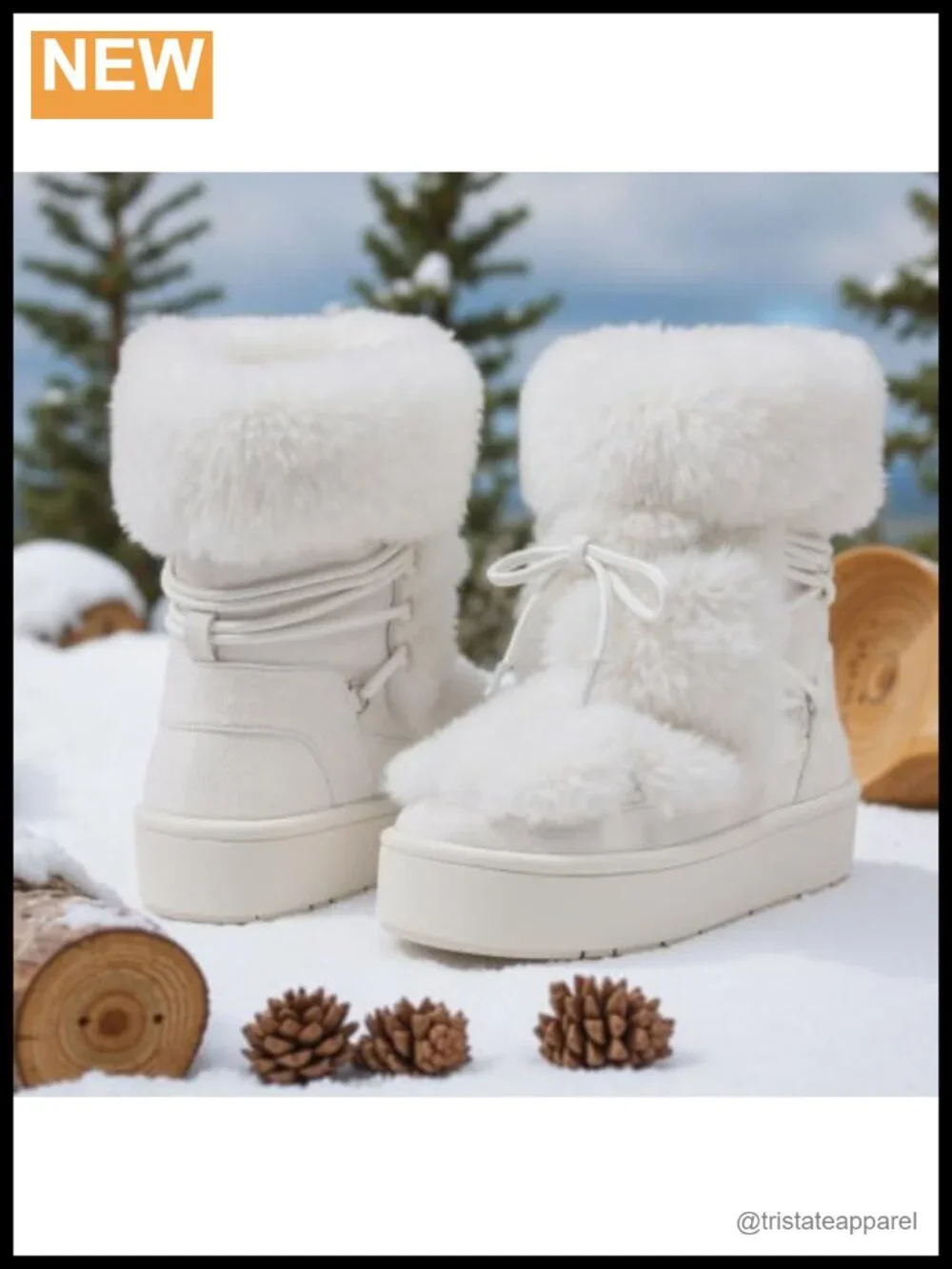 Faux Fur Women's Snow Boots Platform Ankle Booties Winter Lace-Up
